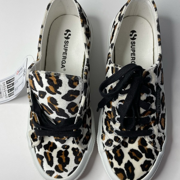 NWOB Superga Velvet White Leopard Sneakers - Picture 2 of 10